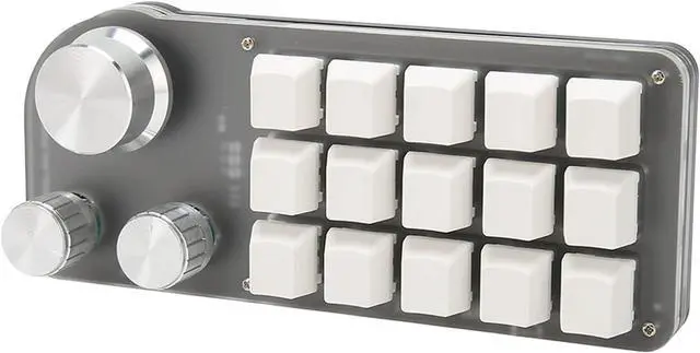 Alt view image 6 of 7 - Programmable Mini Keypad with 15 Keys and 3 Knobs, Mechanical Blue Switch, Memory Function, Ideal for Gaming and Office, Durable ABS and Acrylic Material, Type C Wired Connection