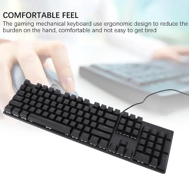 Alt view image 6 of 7 - Wired Mechanical Keyboard, 104 Keys Blue Switch, 8 Backlight Modes, USB 2.0 Interface, Ergonomic Design for Gaming and Office, Fast Response, Crisp Sound, Support Multi System
