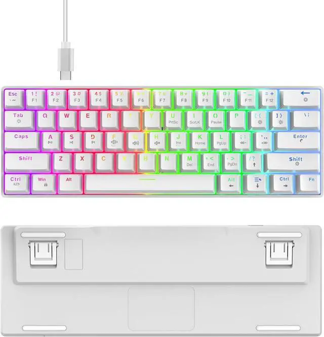 Alt view image 6 of 7 - V900 61 Keys for Gamers and Typists with Customizable Color Lighting Small Keyboard 2 Color Key Cap Mechanical Keyboard