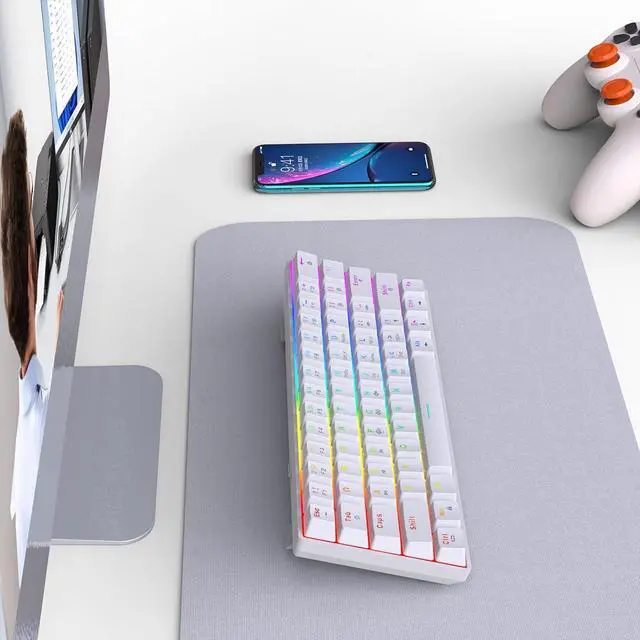 Alt view image 5 of 7 - V900 61 Keys for Gamers and Typists with Customizable Color Lighting Small Keyboard 2 Color Key Cap Mechanical Keyboard