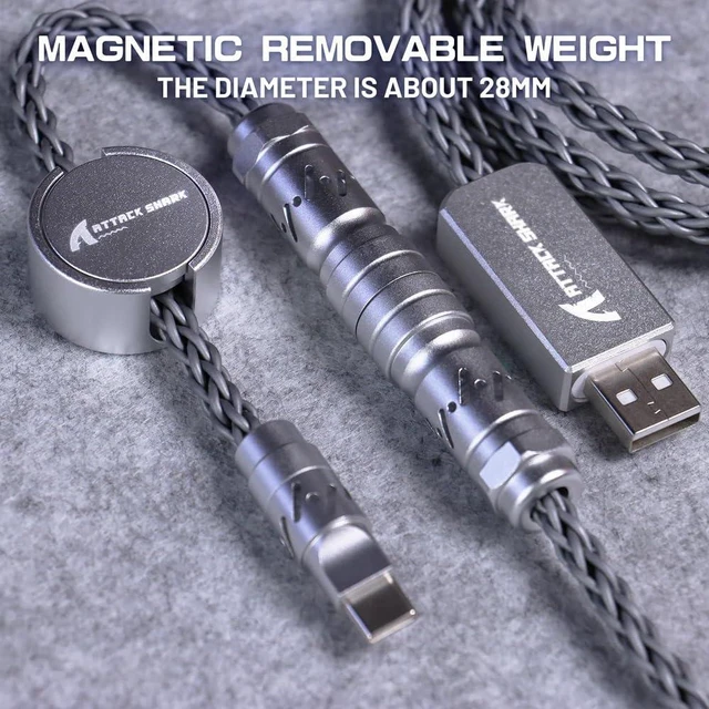 Alt view image 2 of 7 - ATTACK SHARK C07 Custom Braided Aviator Cable with Light Up RGB-Gray | 5 Pin Aviation Connector,USB-A to Type-C,Detachable CNC Magnetic Nameplate for Charging Phone 8KHZ Magnetic Keyboard X65 X68