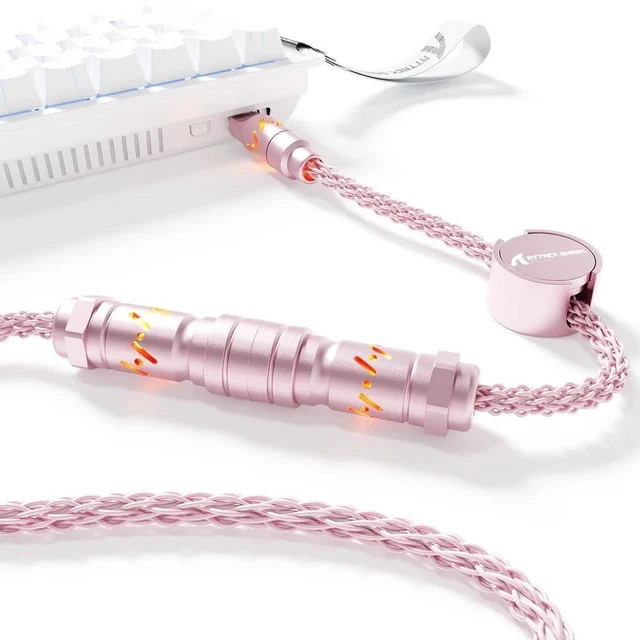 Main image of ATTACK SHARK C07 Custom Braided Aviator Cable with Light Up RGB-Pink | 5 Pin Aviation Connector,USB-A to Type-C,Detachable CNC Magnetic Nameplate for Charging Phone 8KHZ Magnetic Keyboard X65 X68