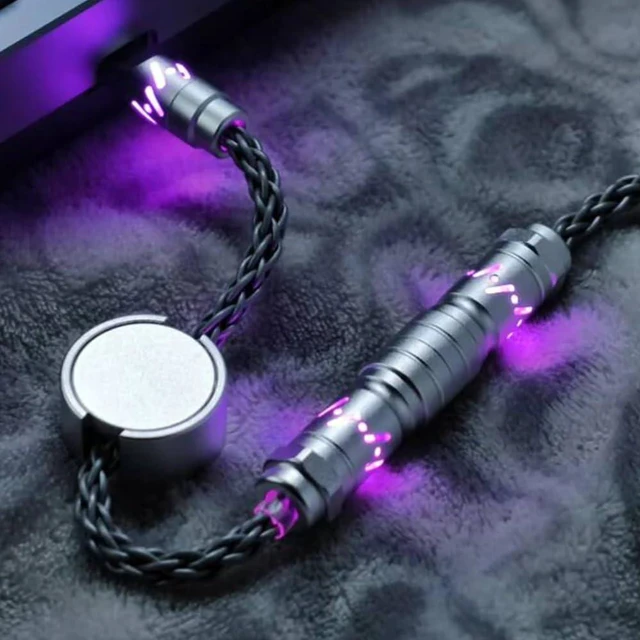 Alt view image 5 of 7 - ATTACK SHARK C07 Custom Braided Aviator Cable with Light Up RGB-Gray | 5 Pin Aviation Connector,USB-A to Type-C,Detachable CNC Magnetic Nameplate for Charging Phone 8KHZ Magnetic Keyboard X65 X68