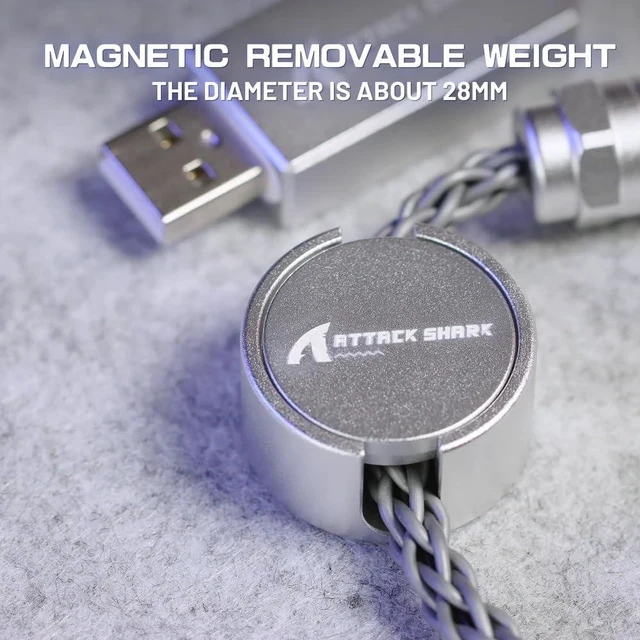 Alt view image 3 of 7 - ATTACK SHARK C07 Custom Braided Aviator Cable with Light Up RGB-Gray | 5 Pin Aviation Connector,USB-A to Type-C,Detachable CNC Magnetic Nameplate for Charging Phone 8KHZ Magnetic Keyboard X65 X68