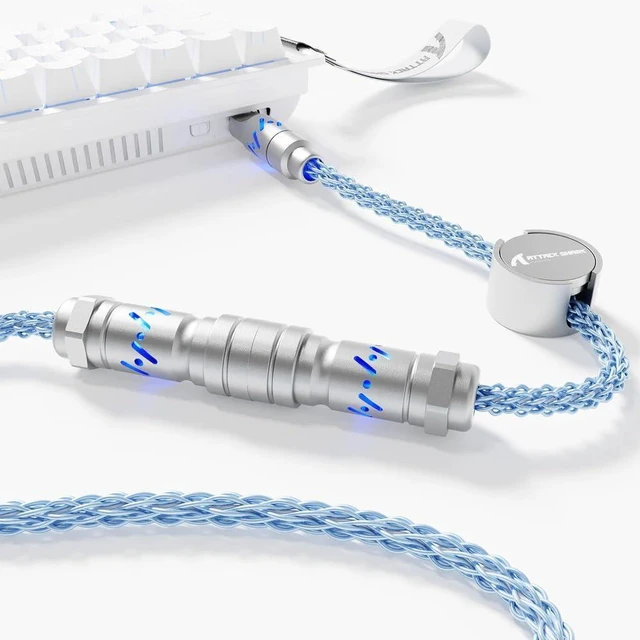 Main image of ATTACK SHARK C07 Custom Braided Aviator Cable with Light Up RGB-Blue | 5 Pin Aviation Connector,USB-A to Type-C,Detachable CNC Magnetic Nameplate for Charging Phone 8KHZ Magnetic Keyboard X65 X68