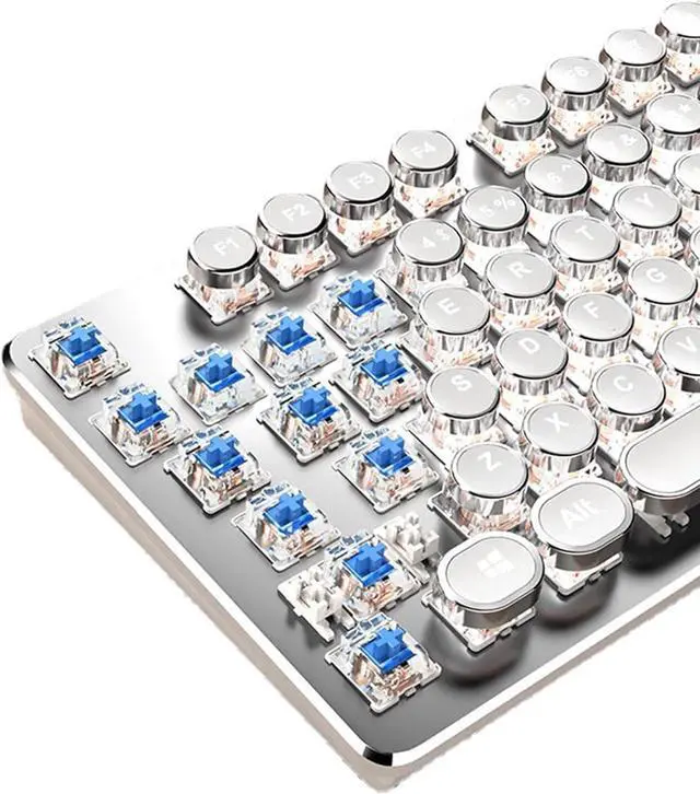 Alt view image 3 of 7 - Vintage Typewriter Mechanical Gaming Keyboard with White Backlit Media Control Gaming Keypad White with 104 Key Codes