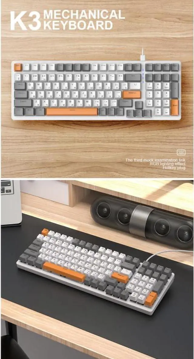 Alt view image 5 of 7 - sinraoee K3 Mechanical Keyboard Russian Mechanical Keyboard 100 Keys Gang Office Gang mputer Keyboard Full Keys No Punch Multiple Lit Effects Personsed Keys Wired Keyboard