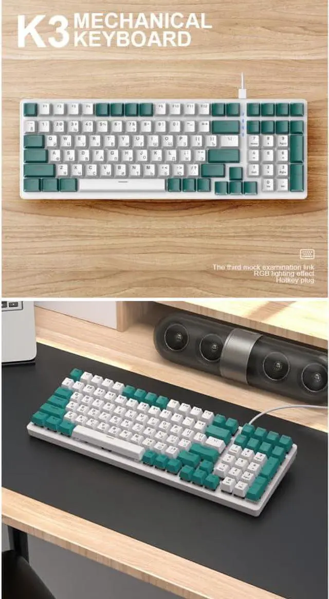 Alt view image 6 of 7 - sinraoee K3 Mechanical Keyboard Russian Mechanical Keyboard 100 Keys Gang Office Gang mputer Keyboard Full Keys No Punch Multiple Lit Effects Personsed Keys Wired Keyboard