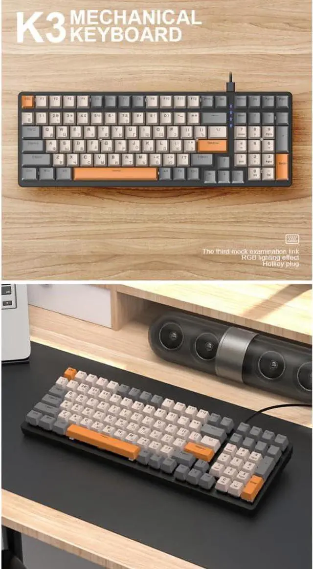 Alt view image 7 of 7 - sinraoee K3 Mechanical Keyboard Russian Mechanical Keyboard 100 Keys Gang Office Gang mputer Keyboard Full Keys No Punch Multiple Lit Effects Personsed Keys Wired Keyboard