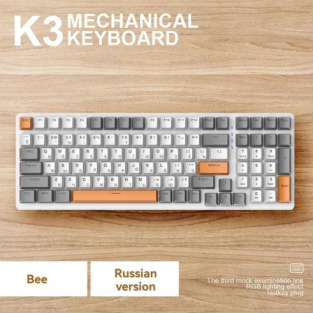 Alt view image 4 of 7 - sinraoee K3 Mechanical Keyboard Russian Mechanical Keyboard 100 Keys Gang Office Gang mputer Keyboard Full Keys No Punch Multiple Lit Effects Personsed Keys Wired Keyboard
