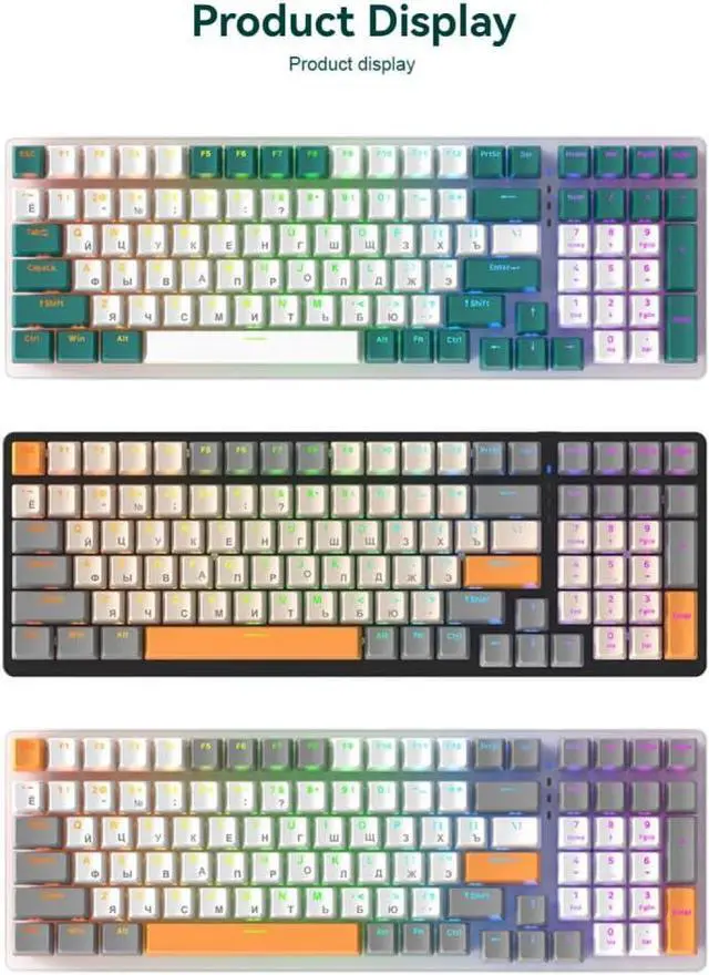 Alt view image 2 of 7 - sinraoee K3 Mechanical Keyboard Russian Mechanical Keyboard 100 Keys Gang Office Gang mputer Keyboard Full Keys No Punch Multiple Lit Effects Personsed Keys Wired Keyboard