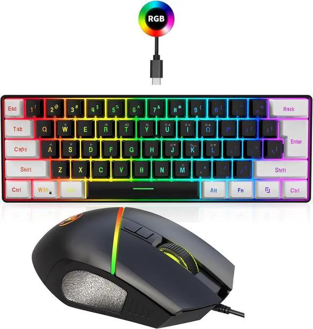 Alt view image 3 of 7 - GMBYLBY LED Wire Keyboard Set 61Key Keyboard 8Button Ergonomic Keyboard for Office School Study Plugs and Play