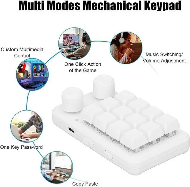 Alt view image 4 of 7 - Lybunair 12 Key Mechanical Keyboard with 2 Knobs, 3 Modes, Programmable Blue Switch Keypad for Gaming, Office, Music - White
