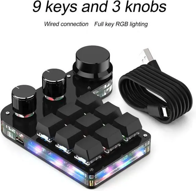 Alt view image 4 of 7 - USB Mini Macro Mechanical Gaming Keyboard 9 Keys 3 Knobs RGB LED Programmable Knob Function Custom Range Macro Pad RGB Keypad for Games