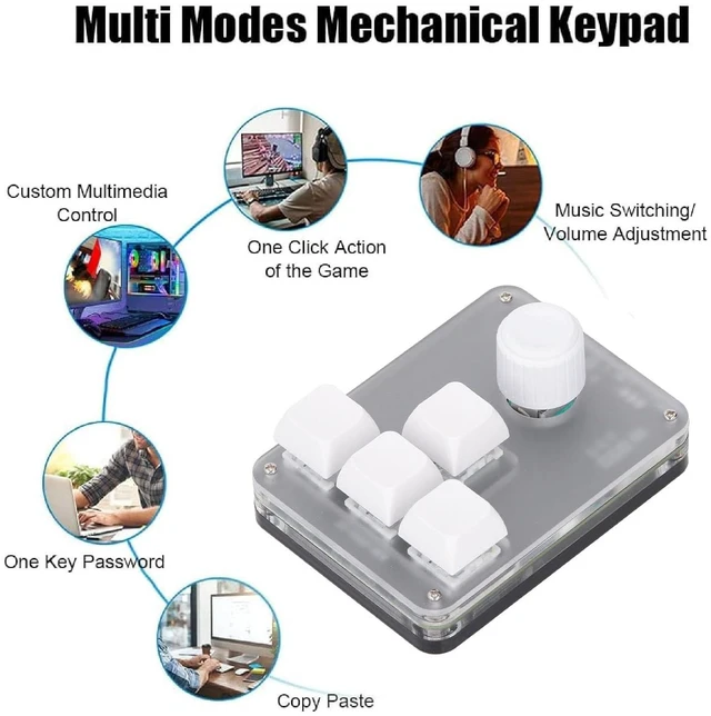 Alt view image 6 of 7 - 4 Keys Mechanical Keyboard with Blue Switch, RGB Light, 4 Keys 1 Knob Programmable Customizable Keys, Suitable for Gaming Office Tasks Music Media Industrial Control