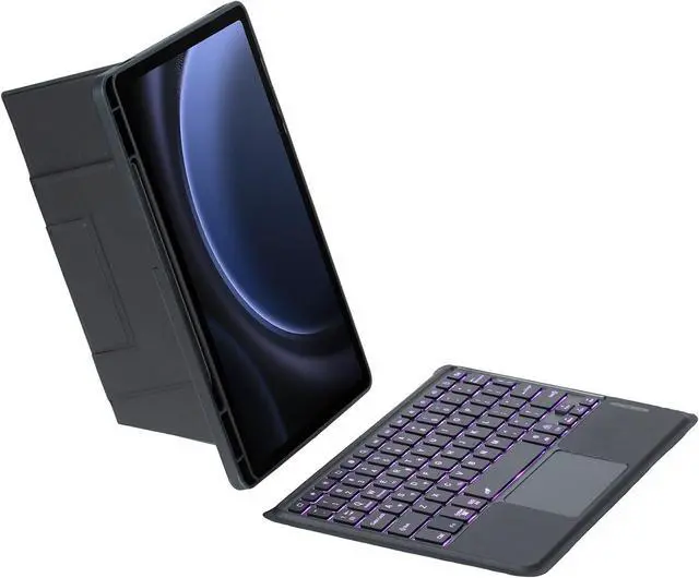 Alt view image 4 of 7 - HHF Tablet Accessories, Detachable Backlit Keyboard, Bracket FILP Leather Protective Case Compatible with Samsung Galaxy Tab S9 FE Plus 12.4 inch X610/X616(Black)