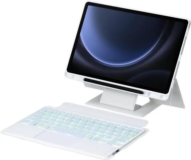 Alt view image 5 of 7 - HHF Tablet Accessories, Detachable Backlit Keyboard, Bracket FILP Leather Protective Case Compatible with Samsung Galaxy Tab S9 FE Plus 12.4 inch X610/X616(Black)