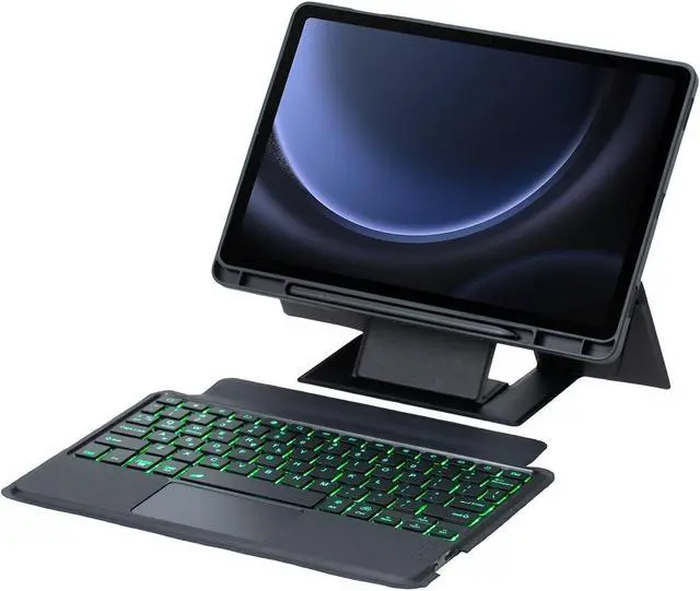 Alt view image 6 of 7 - HHF Tablet Accessories, Detachable Backlit Keyboard, Bracket FILP Leather Protective Case Compatible with Samsung Galaxy Tab S9 FE Plus 12.4 inch X610/X616(Black)