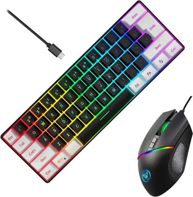 Alt view image 7 of 7 - LED Wire Keyboard Set 61Key Keyboard 8Button Ergonomic Keyboard for Office School Study Plugs and Play