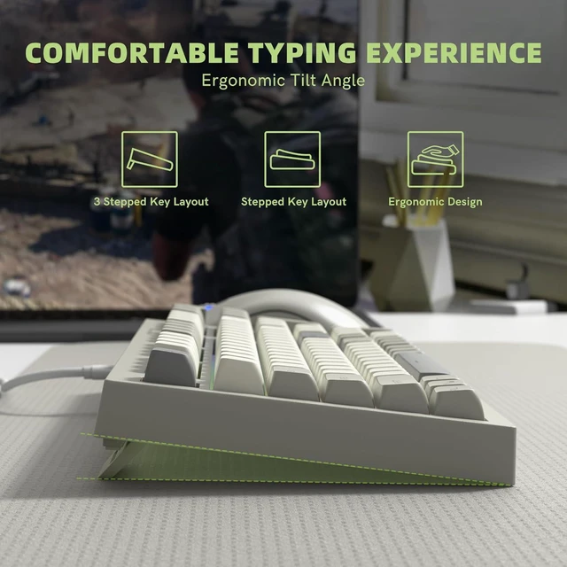Alt view image 6 of 7 - DK98 Wired Gaming Keyboard Creamy Membrane with Rainbow RGB Backlight - Quiet,Volume Knob,Retro PBT Keycap 97 Key ANSI Layout Compatible with Windows 10/8.1/8/7 (Grey)
