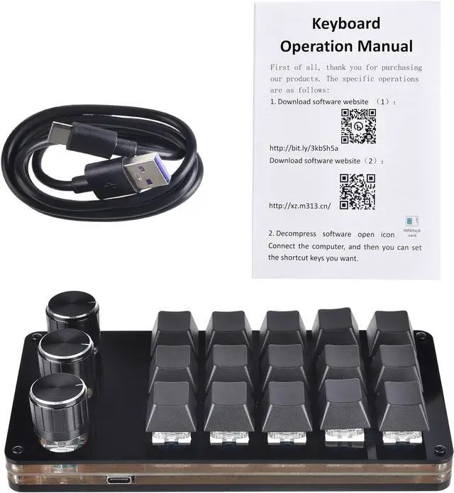 Alt view image 3 of 7 - 15 Keys USB Keypad Programming Macro Pad with 3 Knobs Macro Mechanical Gaming Keyboard Handed Keyboard