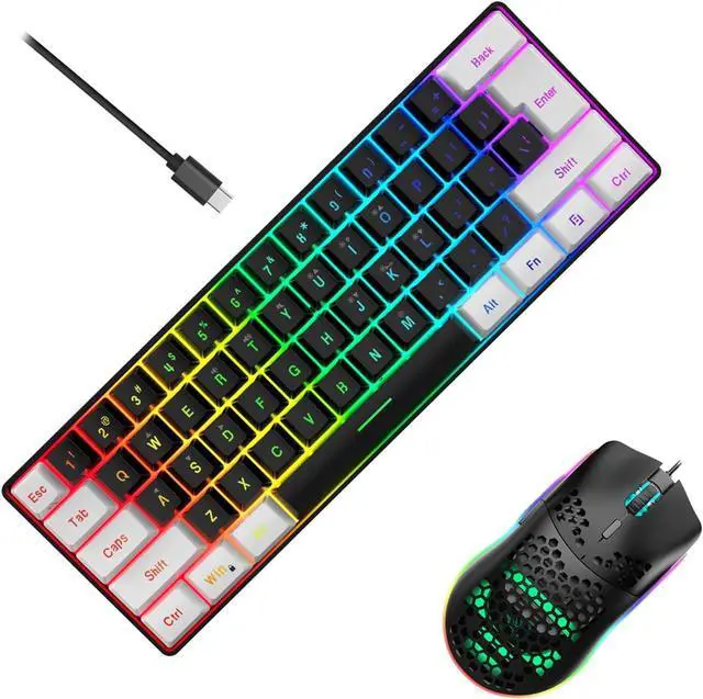 Alt view image 6 of 7 - HapGlan LED Wire Keyboard Set 61Key Keyboard 8Button Ergonomic Keyboard for Office School Study Plugs and Play