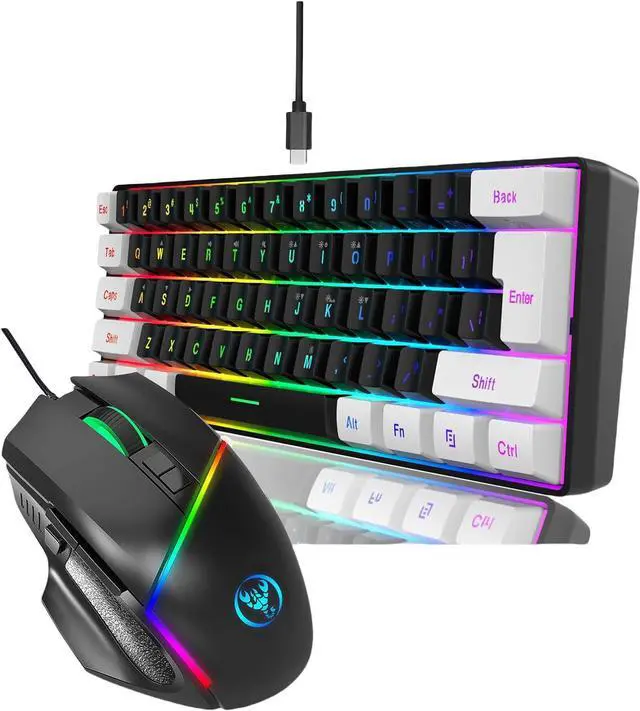 Alt view image 3 of 7 - LED Wire Keyboard Set 61Key Keyboard 8Button Ergonomic Keyboard for Office School Study Plugs and Play