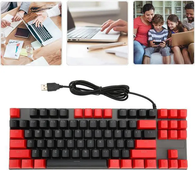 Alt view image 2 of 7 - Mechanical Keyboard 87 Keys with Blue Switch, RGB Backlit, Ergonomic Design, Wired Connection for Laptop Desktop PC, Quick Response, Feature (Wired Black Red)