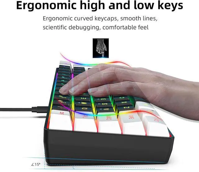 Alt view image 7 of 7 - GMBYLBY LED Wire Keyboard Set 61Key Keyboard 8Button Ergonomic Keyboard for Office School Study Plugs and Play
