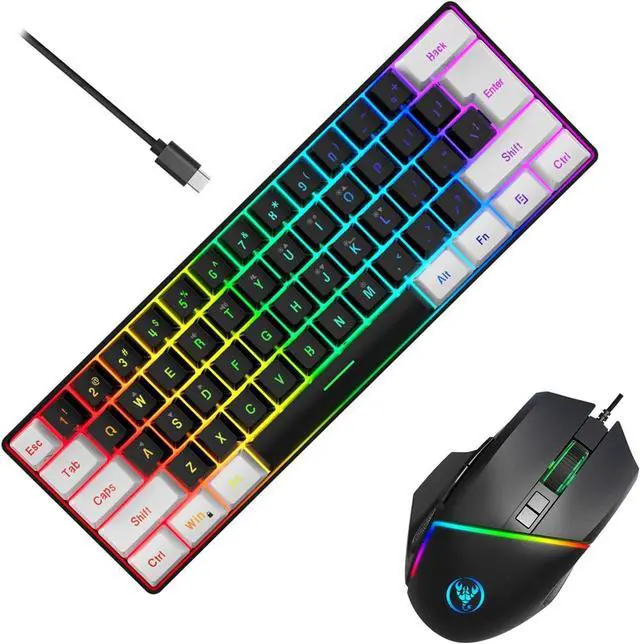 Alt view image 6 of 7 - GMBYLBY LED Wire Keyboard Set 61Key Keyboard 8Button Ergonomic Keyboard for Office School Study Plugs and Play