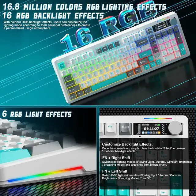 Alt view image 7 of 7 - LINGBAO K98 PRO 96% Mechanical Keyboard Wireless, with Screen & Knob, Creamy Gaming Keyboard, Tri-Mode BT5.0/2.4GHz/USB-C, Gasket Mount Hot-Swappable Linear Switches RGB Backlit Gamer Keyboards for PC
