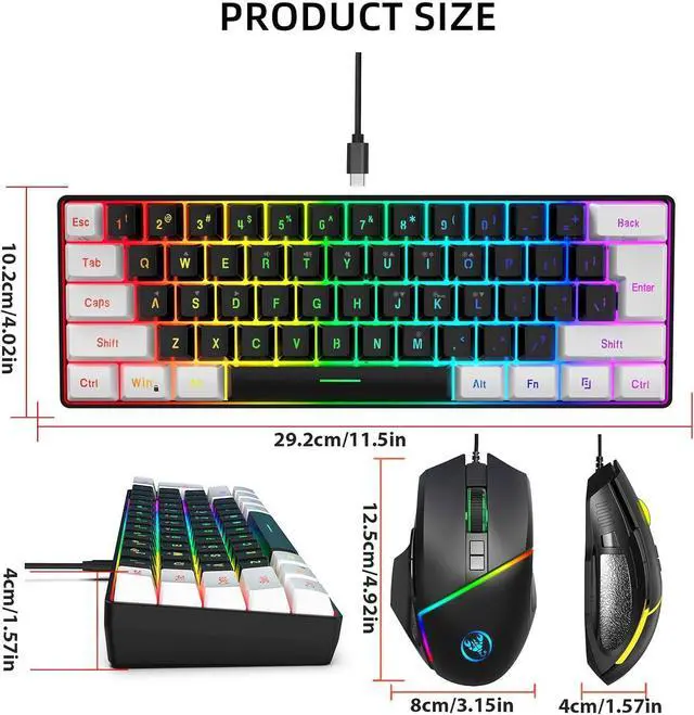 Alt view image 5 of 7 - HapGlan LED Wire Keyboard Set 61Key Keyboard 8Button Ergonomic Keyboard for Office School Study Plugs and Play