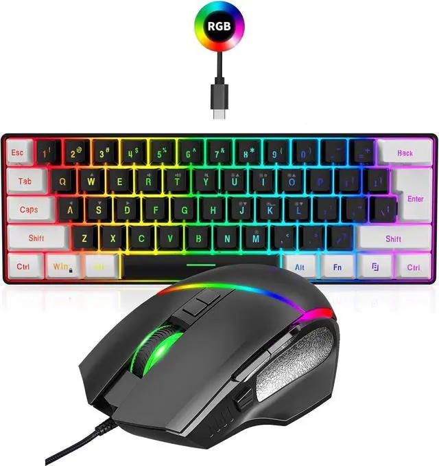 Alt view image 3 of 7 - HapGlan LED Wire Keyboard Set 61Key Keyboard 8Button Ergonomic Keyboard for Office School Study Plugs and Play