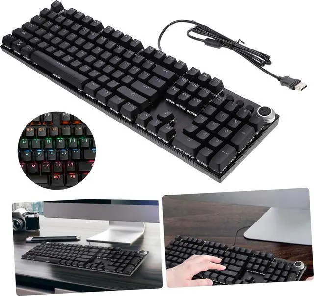Alt view image 3 of 7 - Holibanna 104 Keys Mechanical Gaming Keyboard RGB Backlight Wired USB Ergonomic Design for Office and Gaming