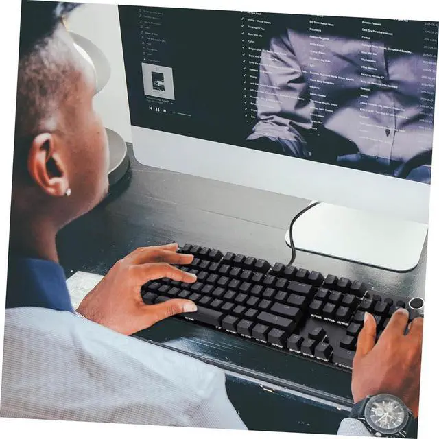 Alt view image 3 of 7 - MERRYHAPY RGB Backlit Mechanical Keyboard Ergonomic Keys with Lighting Modes Durable Keycaps