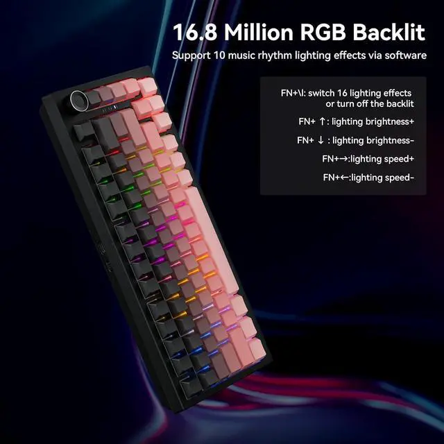 Alt view image 5 of 7 - Wireless Mechanical Keyboard with Knob,Tri-Mode BT5.0/2.4GHz/USB-C Hot Swappable Mechanical Keyboard,Pre-lubed Linear Switches,8000mAH Battery RGB Backlit Computer Gaming Keyboards for PC/Tablet/PS
