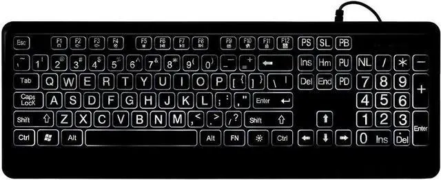 Main image of Wired Large Print Keyboard White Bold Jumbo Letters Silent Backlit Keyboard with Oversized Characters 104 Keys for The Elder and People with Bad Eye Sight and Vision Ailment