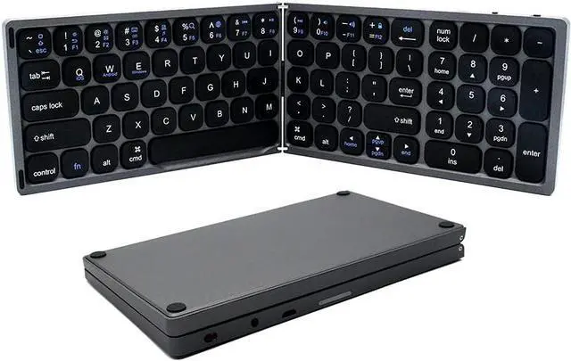 Alt view image 5 of 7 - Foldable BT Wireless Keyboard Portable Keyboard Pocket-Size Keyboard Support Android Windows iOS Phone and Tablet Grey