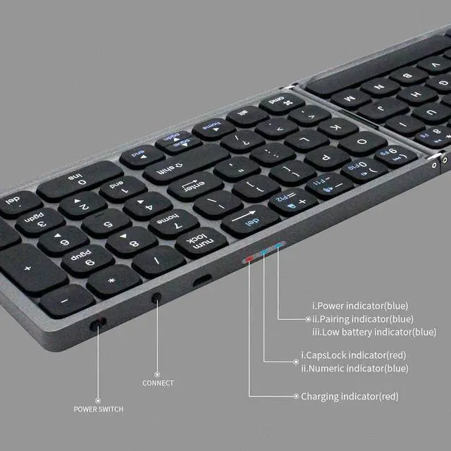 Alt view image 7 of 7 - Foldable BT Wireless Keyboard Portable Keyboard Pocket-Size Keyboard Support Android Windows iOS Phone and Tablet Grey