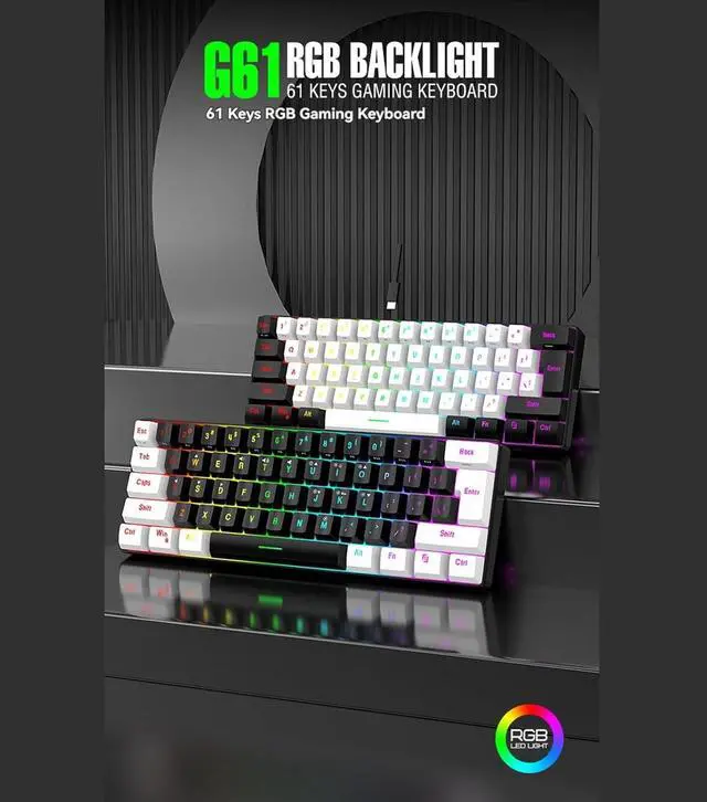 Alt view image 2 of 7 - 61 Keys Membrane Keyboard Key Cable Separation Simple and Compact Two Colours Colour Blocking RGB Cool Backlight Gaming Wired Keyboard Mini 60% Keyboard
