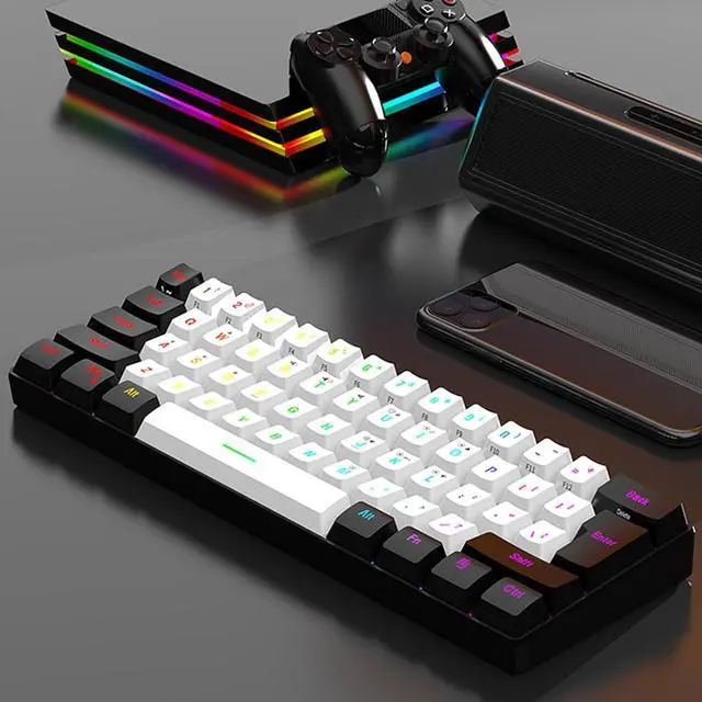 Alt view image 6 of 7 - 61 Keys Membrane Keyboard Key Cable Separation Simple and Compact Two Colours Colour Blocking RGB Cool Backlight Gaming Wired Keyboard Mini 60% Keyboard