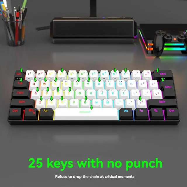 Alt view image 7 of 7 - 61 Keys Membrane Keyboard Key Cable Separation Simple and Compact Two Colours Colour Blocking RGB Cool Backlight Gaming Wired Keyboard Mini 60% Keyboard