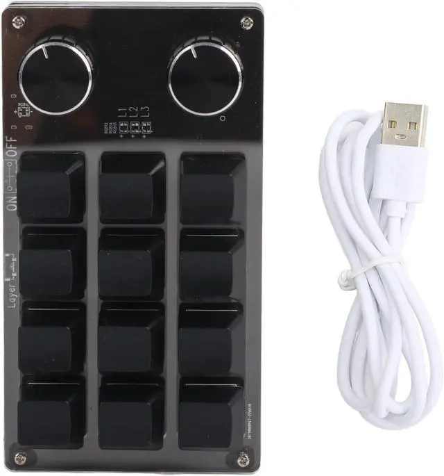 Main image of Programmable Macro Keyboard with RGB 12 Keys Mini Keypad for Office Games Music Media Customizable DIY Functions with Knobs Plug and Play USB Interface Durably Blue Swi