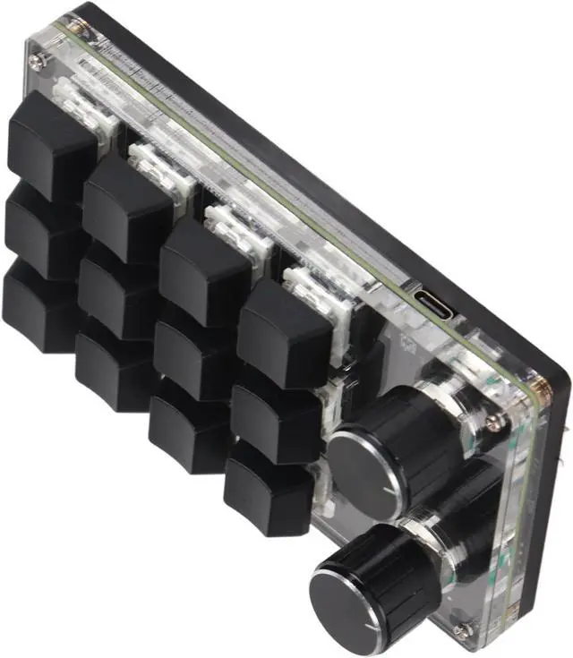 Alt view image 3 of 7 - Programmable Macro Keyboard with RGB 12 Keys Mini Keypad for Office Games Music Media Customizable DIY Functions with Knobs Plug and Play USB Interface Durably Blue Swi