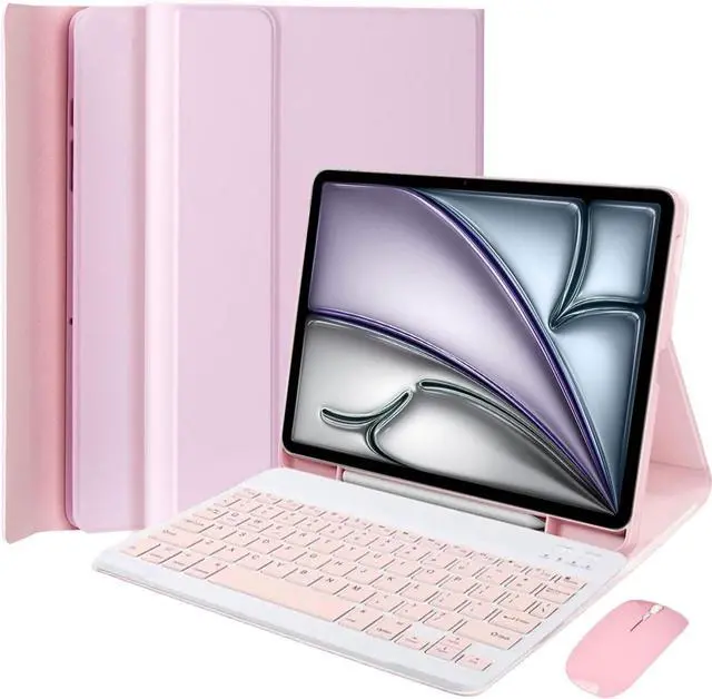 Main image of EHLCYS Keyboard Case for iPad Air 13 inch (M3/2025, M2/2024) iPad Pro 12.9" 6th/5th/4th/3th Gen (2022/2021/2020/2018), Detachable Bluetooth Keyboard Ultra-Thin Case with Pen Holder & Mouse,Pink