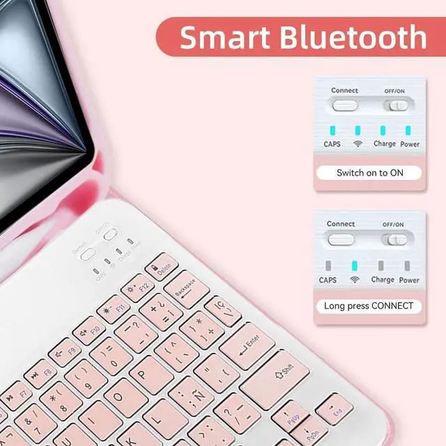Alt view image 2 of 7 - EHLCYS Keyboard Case for iPad Air 13 inch (M3/2025, M2/2024) iPad Pro 12.9" 6th/5th/4th/3th Gen (2022/2021/2020/2018), Detachable Bluetooth Keyboard Ultra-Thin Case with Pen Holder & Mouse,Pink