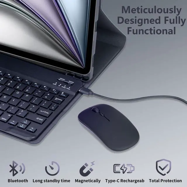 Alt view image 2 of 6 - EHLCYS Keyboard Case for iPad Air 11-inch (7th/6th Gen M3/M2 2025/2024), iPad Air 5th/4th Gen (10.9-inch 2022/2020), Detachable Bluetooth Keyboard, Ultra-Thin Case with Pen Holder & Mouse,Red