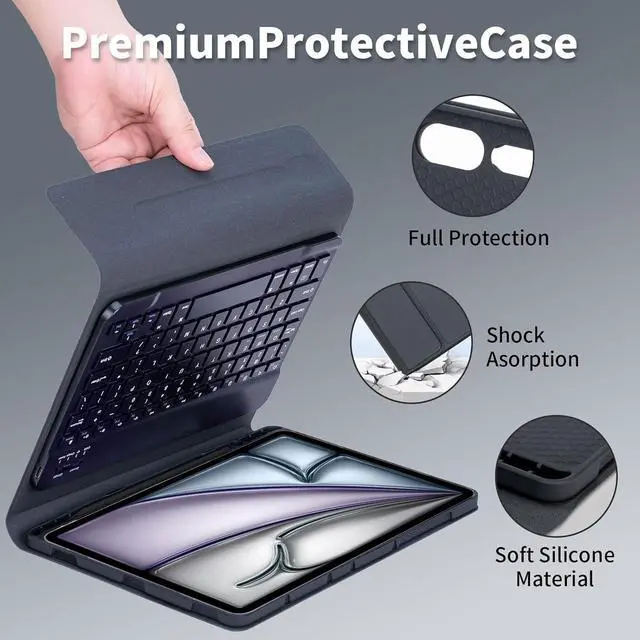 Alt view image 4 of 7 - EHLCYS Keyboard Case for iPad Air 13 inch (M3/2025, M2/2024) iPad Pro 12.9" 6th/5th/4th/3th Gen (2022/2021/2020/2018), Detachable Bluetooth Keyboard Ultra-Thin Case with Pen Holder & Mouse,Pink