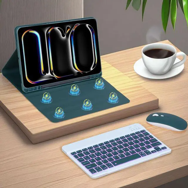 Alt view image 7 of 7 - EHLCYS Keyboard Case for iPad 10.2-inch 9th/8th/7th Generation/iPad Air 10.5-inch (3rd Gen)/iPad Pro 10.5-inch, 7-Color Backlight Detachable Bluetooth Keyboard with Pen Holder and Mouse,Green