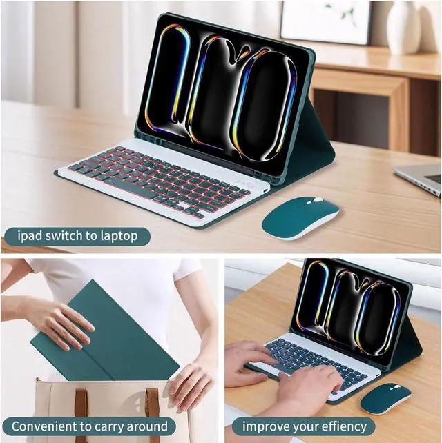 Alt view image 6 of 7 - EHLCYS Keyboard Case for iPad 10.2-inch 9th/8th/7th Generation/iPad Air 10.5-inch (3rd Gen)/iPad Pro 10.5-inch, 7-Color Backlight Detachable Bluetooth Keyboard with Pen Holder and Mouse,Green